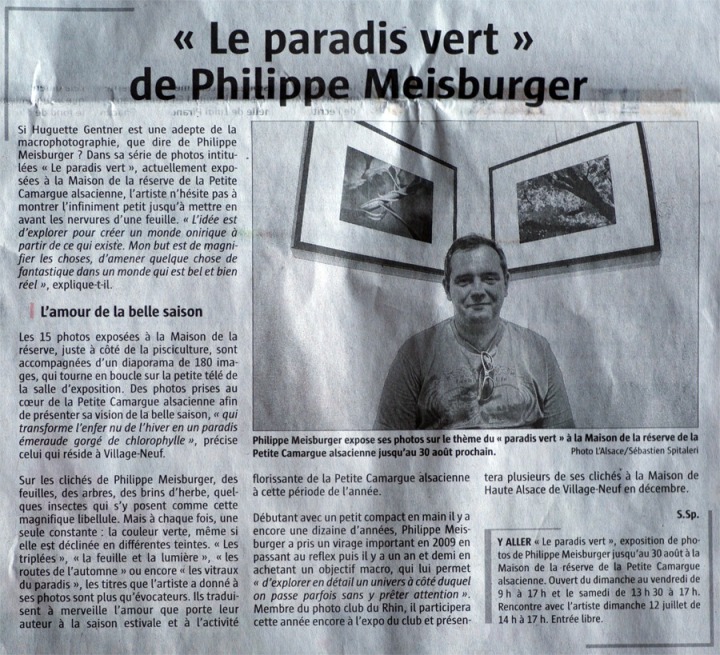 Article dans "L'Alsace" sur l'expo "Le paradis vert" à la PCA
